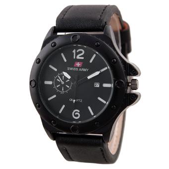 Swiss Army Mens Elegant - Hitam - Stainless/Kulit - SA 0010 BL WH  