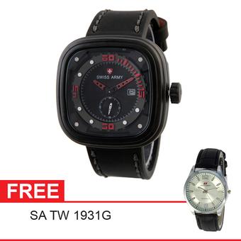 Swiss Army Mens Elegant - Hitam - Stainless/Kulit - SA 4096 BL RD + Gratis Swiss Army TW 1931  