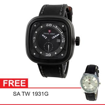 Swiss Army Mens Elegant - Hitam - Stainless/Kulit - SA 4096 BL GRY + Gratis Swiss Army TW 1931  