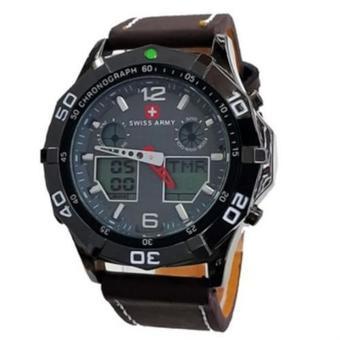 Swiss Army Mens - Jam Tangan Pria - Strap Kulit - Dual Time - Cokelat Tua - Sa884  