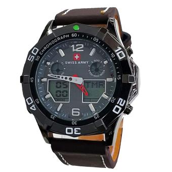 Swiss Army Mens - Jam Tangan Pria - Strap Kulit - Dual Time - Cokelat Tua - Sa881  