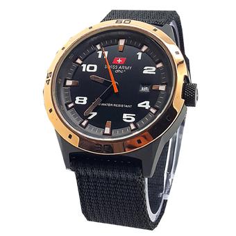 Swiss Army Original Jam tangan Pria - Kanvas Strap - SA 4122 Gold - Hitam  