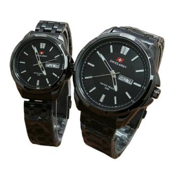 Swiss Army - Pasangan Atau Couple - Jam Tangan Pria Dan Wanita - Hitam - Strap Stainless - SA 5090 B  