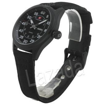 Swiss Army Pria - Hitam Putih - SS Hitam - Tali Kanvas - SA 73418 MA  