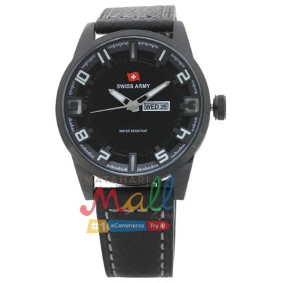 Swiss Army SA 1177 – 3G.C Tali Kulit Hitam Stainless Hitam - Tanggal Hari Dial Hitam