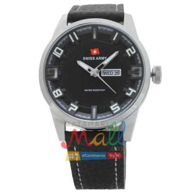 Swiss Army SA 1177 – 3G.C Tali Kulit Hitam - Stainless - Tanggal Hari – Dial Hitam - Black