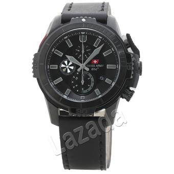 Swiss Army SA 2187 M Jam Tangan Pria - Body Stainless Steel Hitam - Dial Hitam - Tali Kulit Hitam  