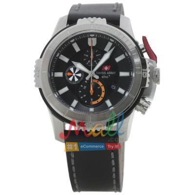 Swiss Army SA 2187 M Stainless Tali Kulit Stopwatch Chronograph Dial Hitam/Orange - Silver