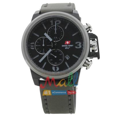 Swiss Army SA 2199 M - Jam Tangan Pria - Stainless Steel Hitam - Kulit Abu - Dial Hitam Abu