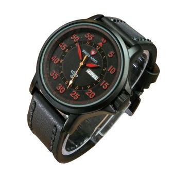 Swiss Army SA 2657M Hitam Merah - Jam Tangan Pria - Strap Kulit - Analog  