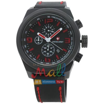 Swiss Army SA 3126 M - Jam Tangan Pria - Stainless Steel Hitam - Kulit Hitam - Hitam Merah