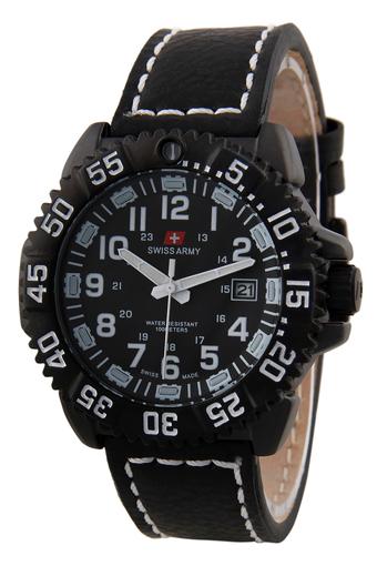 Swiss Army SA 5847M BL BW - Jam Tangan Pria - Hitam - Kulit  