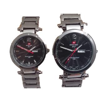 Swiss Army SA 6138 MB & 1004 LB - Jam Tangan Couple - Body + Bezel Hitam - Stainless Steel  