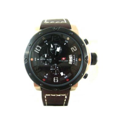 Swiss Army SA 66326 - Jam Tangan Pria Leather - Black-Rosegold