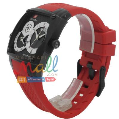 Swiss Army SA 71688 MA Pria Stainless Hitam Tali Karet - Merah