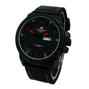 Swiss Army SA0132 Hitam Jarum Merah Jam Tangan Pria - Leather Strap - Analog Watch  