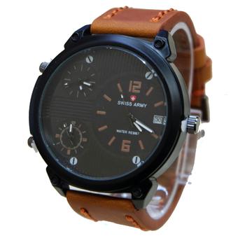 Swiss Army SA2884C Triple Time Jam tangan Pria Leather Strap - Cokelat Muda  