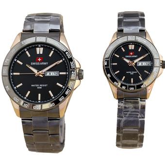 Swiss Army SA331 Analog Jam Tangan Couple Stainless Steel - Hitam List Gold  