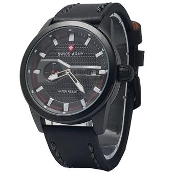 Swiss Army SA6442 Crhono Detik Jam Tangan Pria Leather Strap - Hitam-Merah  