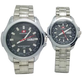 Swiss Army SA75THC Tanggal Hari Jam Tangan Couple - Strap Stainless Steel (Silver Hitam)  