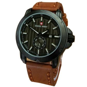 Swiss Army SA8766 Crhono Detik Jam Tangan Pria Leather Strap - Cokelat-Hitam  