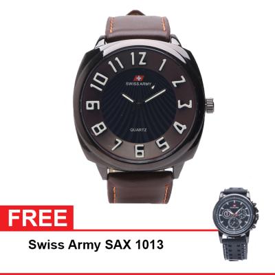 Swiss Army SAX 1236 Jam Tangan Analog Pria - Coklat + Free SAX 1013