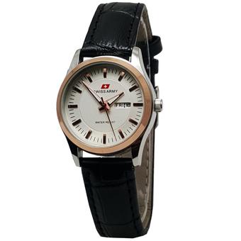 Swiss Army Tanggal Hari SA 0010 B Jam Tangan Wanita - Strap Leather - Hitam Putih  