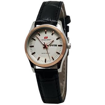 Swiss Army Tanggal Hari SA 1818 NY Jam Tangan Wanita - Strap Leather - Hitam Putih  