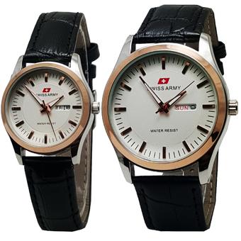 Swiss Army Tanggal Hari SA81109CPL Jam Tangan Couple - Strap Leather - Hitam Silver  