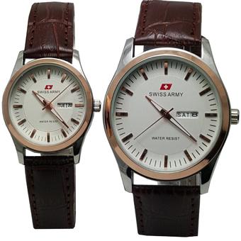 Swiss Army Tanggal Hari SA81109CPL Jam Tangan Couple - Strap Leather - Coklat Silver  