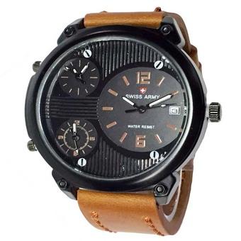 Swiss Army Triple Time - Jam Tangan Pria - Coklat Muda - Kulit - SA 0033 L  