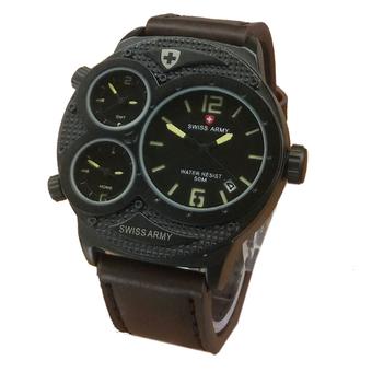 Swiss Army Triple Time Jam Tangan Pria - Coklat Tua - Strap Kulit - SA441Ct  