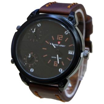 Swiss Army Triple Time Jam Tangan Pria - Coklat Tua - Strap Kulit - SA653  