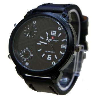 Swiss Army Triple Time Jam Tangan Pria - Hitam - Strap Kulit - SA653  