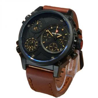 Swiss Army Triple Time - Jam Tangan Pria - Leather Strap - SA 4210 Light Brown  