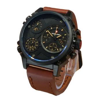 Swiss Army Triple Time - Jam Tangan Pria - Leather Strap - SA 4220 Light Brown  