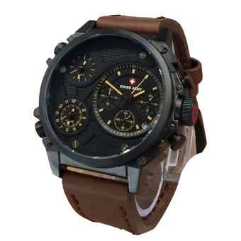 Swiss Army Triple Time - Jam Tangan Pria - Leather Strap - SA 4210 Dark Brown  