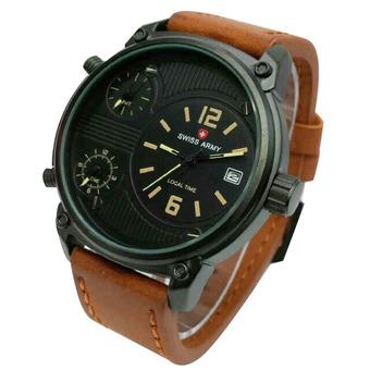 Swiss Army Triple Time Jam Tangan Pria Leather Strap Sa 1570 Light Brown  