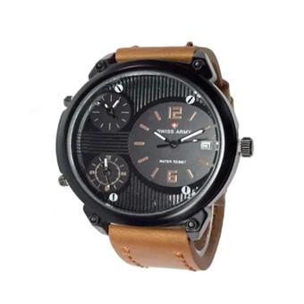 Swiss Army Triple Time- Jam Tangan Pria- Leather Strap-Sa 1570 Light Brown  