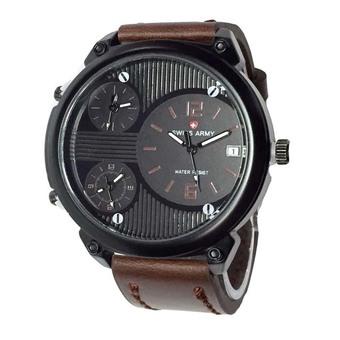 Swiss Army Triple Time - Jam Tangan Pria - Leather Strap - Sa 1460 Cokelat Tua  