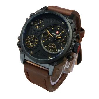 Swiss Army Triple Time Sa-4176tt Jam Tangan Pria - Strap Tali Kulit - Chronograph - Coklat Tua  