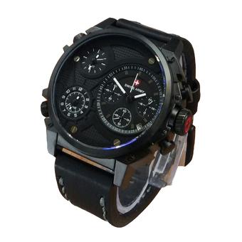 Swiss Army Triple Time Sa-4176tt Jam Tangan Pria - Strap Tali Kulit - Chronograph - Hitam  