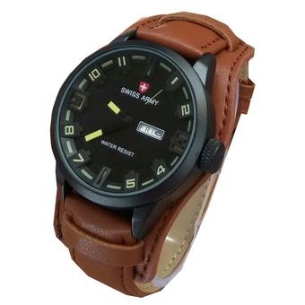 Swiss Army Watch Jam Tangan Pria - Cokelat Muda Kuning - Tali kulit SA 4119  