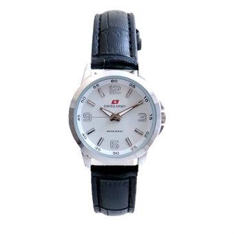 Swiss Army Women's - Jam Tangan Wanita - SA 1988 L Body + Bezel Silver - Tali Hitam - Leather  