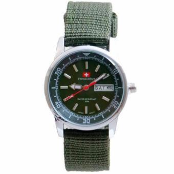 Swiss Army Women's - Jam Tangan Wanita - SA 3117 L Bezel Hijau - Kanvas - Tanggal Hari  