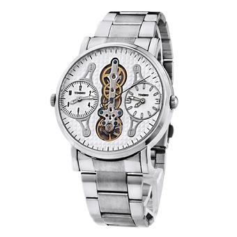 TIME100 Men's Fashion Skeleton Dual-movement Steel Band Quartz Watch W60019G.01A - Intl  