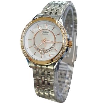 Tajima Tanggal TJ36819L Jam Tangan Wanita Stainless Steel Silver Lis Gold Putih  