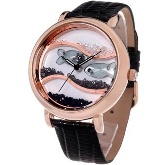 Time100 Diamond Crystal Fish Dial Genuine Leather Black Strap Ladies Watch W50059L.02A (Intl)  