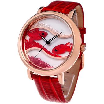 Time100 Diamond Crystal Fish Dial Genuine Leather Dark Red Strap Ladies Watch W50059L.04A (Intl)  