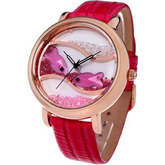 Time100 Diamond Crystal Fish Dial Genuine Leather Red Strap Ladies Watch W50059L.01A (Intl)  